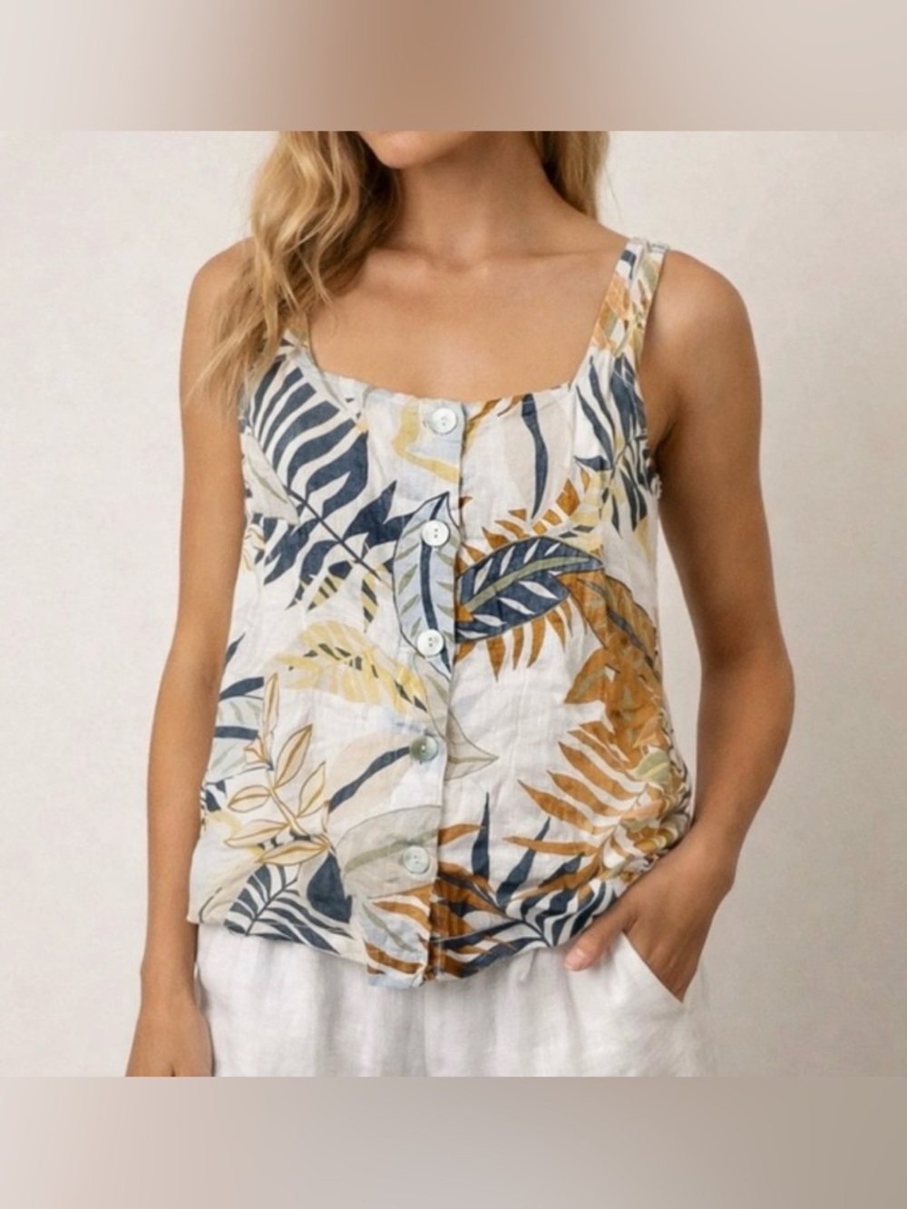 C&C California Linen Tropical Palm Leaf Summer Tank Size Medium